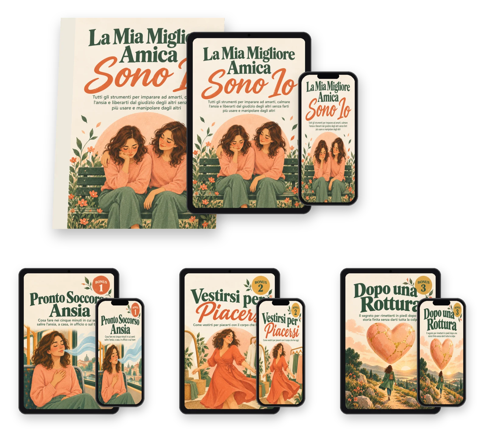 La guida completa e i tre bonus: copertine della guida e dei bonus